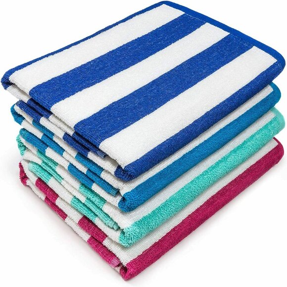 Ultra-Soft Quick-Dry 100%  Cotton Striped  Pool Cabana Beach Hotel Towel Set - Picture 1 of 7
